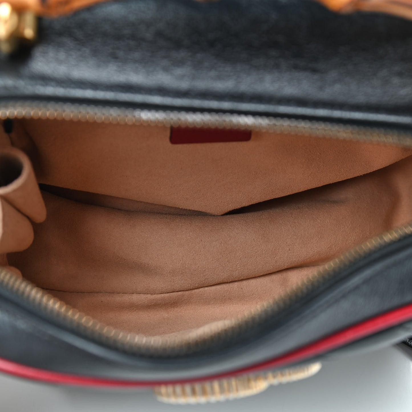 Vintage Effect Calfskin Matelasse Diagonal Small Torchon GG Marmont Bamboo Top Handle Shoulder Bag Black Romantic Cherry