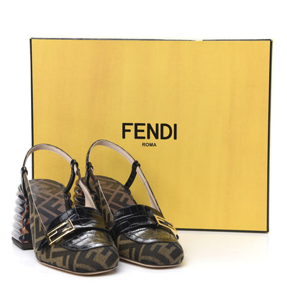 Fendi Jacquard Calfskin FF Tortoise Promenade Slingback Loafer Pumps 35.5 Tobacco 8 of 8
