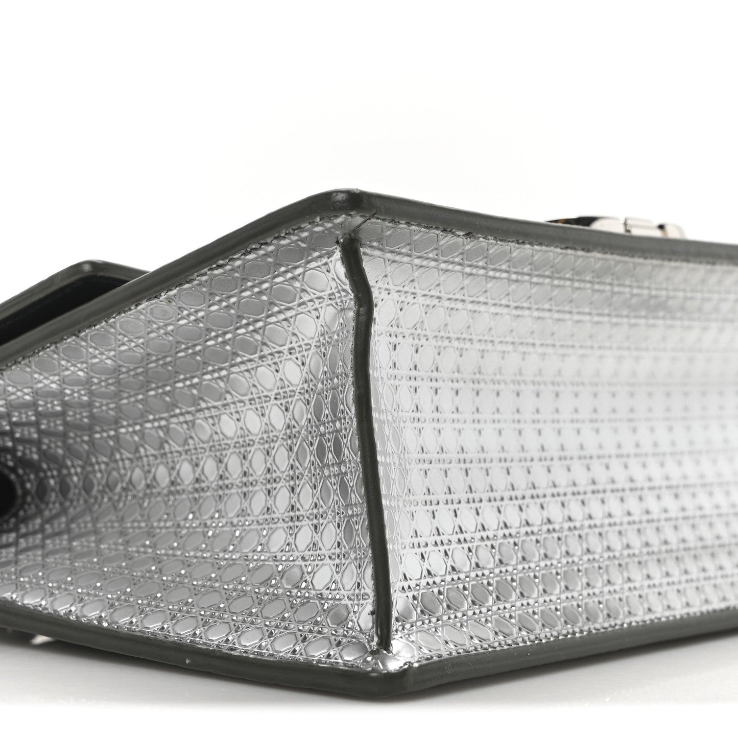 Metallic Patent Micro-Cannage 30 Montaigne Flap Bag Silver