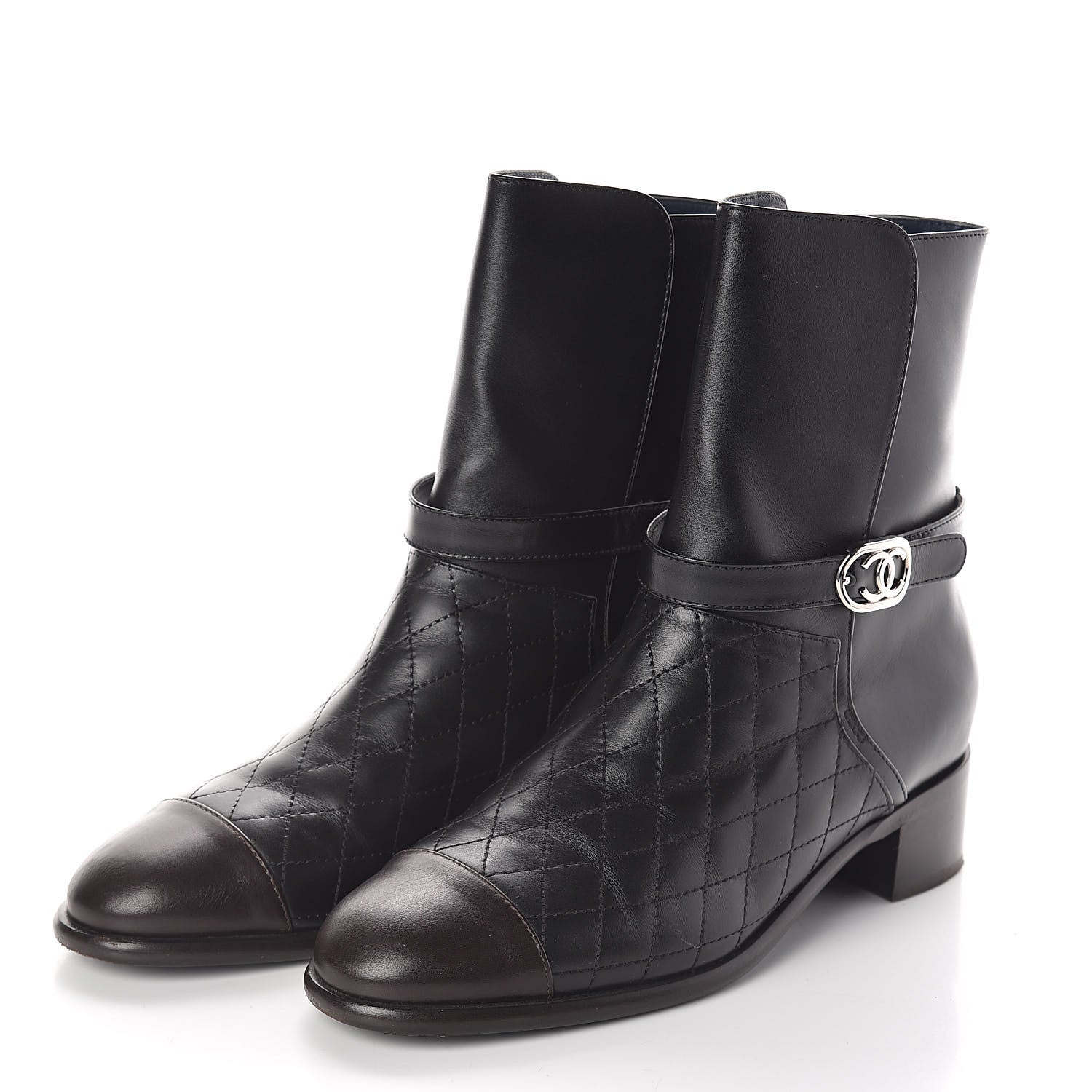 Chanel Calfskin Quilted Cap Toe CC Boots 40 Black 3 of 8