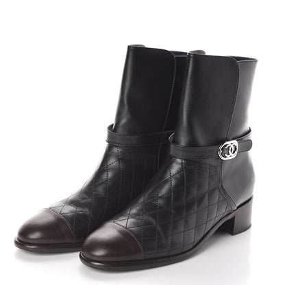 Chanel Calfskin Quilted Cap Toe CC Boots 40 Black 3 of 8