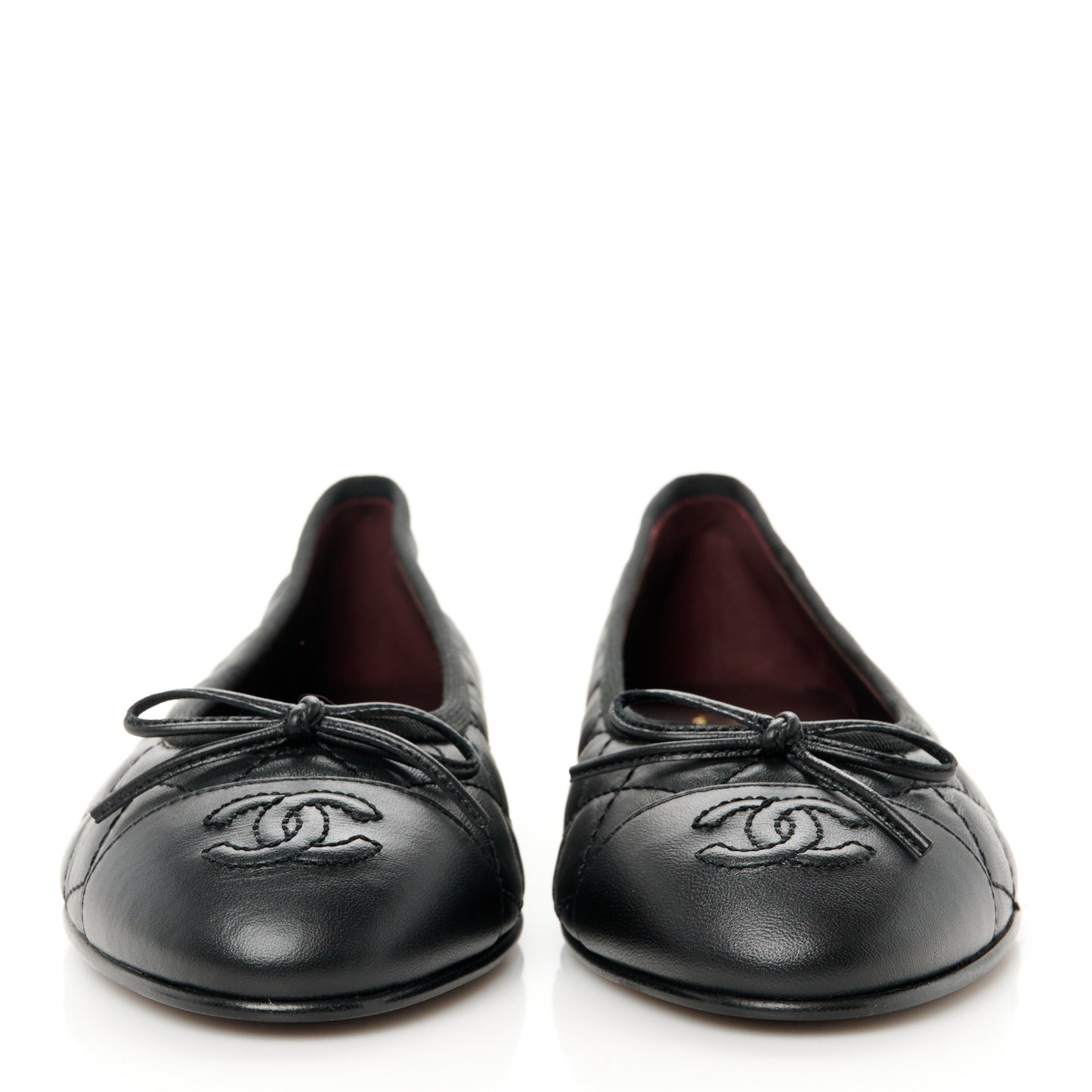 Aged Calfskin Quilted CC Cap Toe Ballerina Flats 37 Black