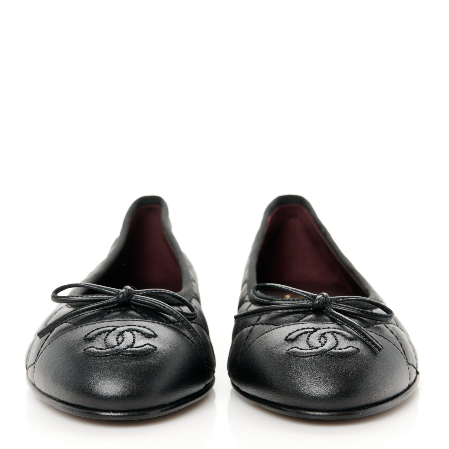Chanel Aged Calfskin Quilted CC Cap Toe Ballerina Flats 37 Black 2 of 9