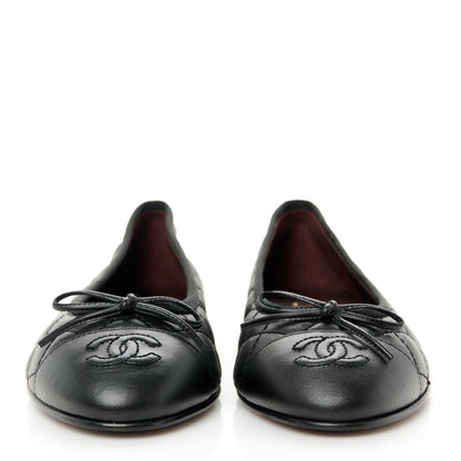 Chanel Aged Calfskin Quilted CC Cap Toe Ballerina Flats 37 Black 2 of 9
