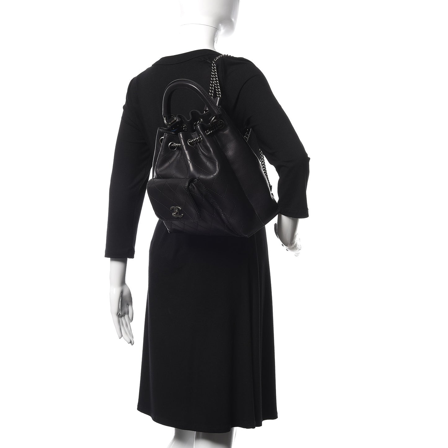 Calfskin Stitched Medium Urban Luxury Drawstring Backpack Black