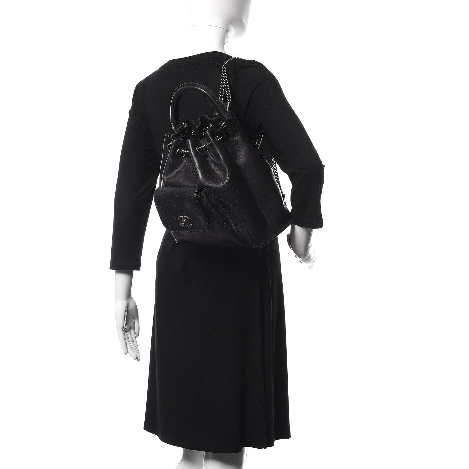 Chanel Calfskin Stitched Medium Urban Luxury Drawstring Backpack Black 2 of 10