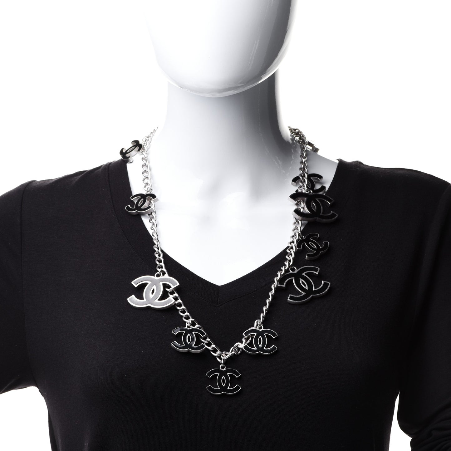 Enamel CC Chain Necklace Belt Silver Black