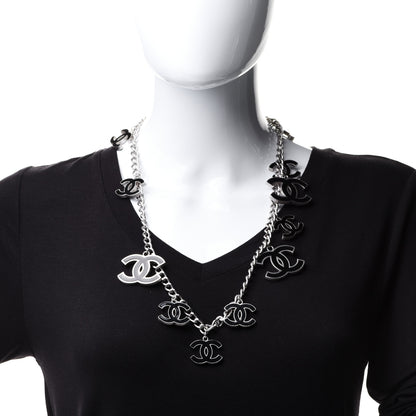 Chanel Enamel CC Chain Necklace Belt Silver Black 2 of 5