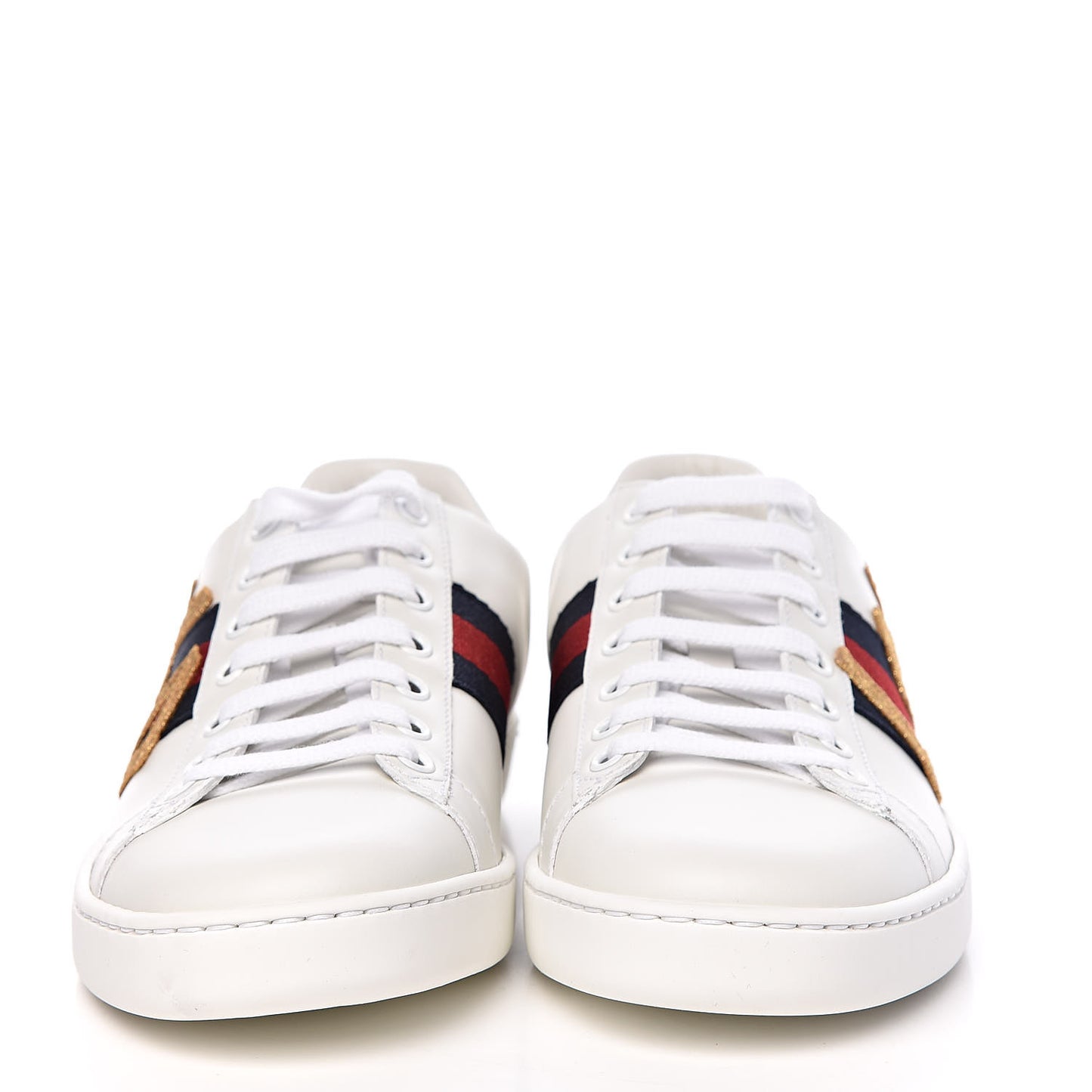 Calfskin Nappa Web LOVED Embroidered Womens Ace Sneakers 37.5 White Red Flame Notte