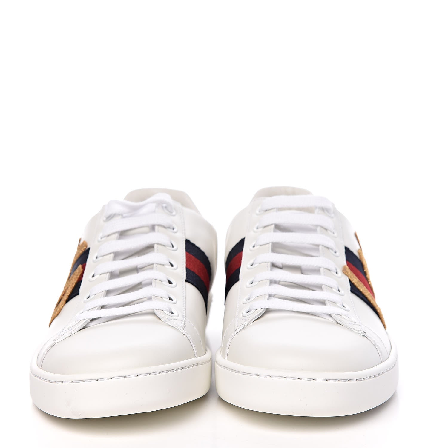 Gucci Calfskin Nappa Web LOVED Embroidered Womens Ace Sneakers 37.5 White Red Flame Notte 2 of 13