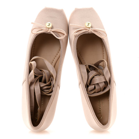 Satin Grosgrain D-Joy Ballet Flats 36 Beige Rose