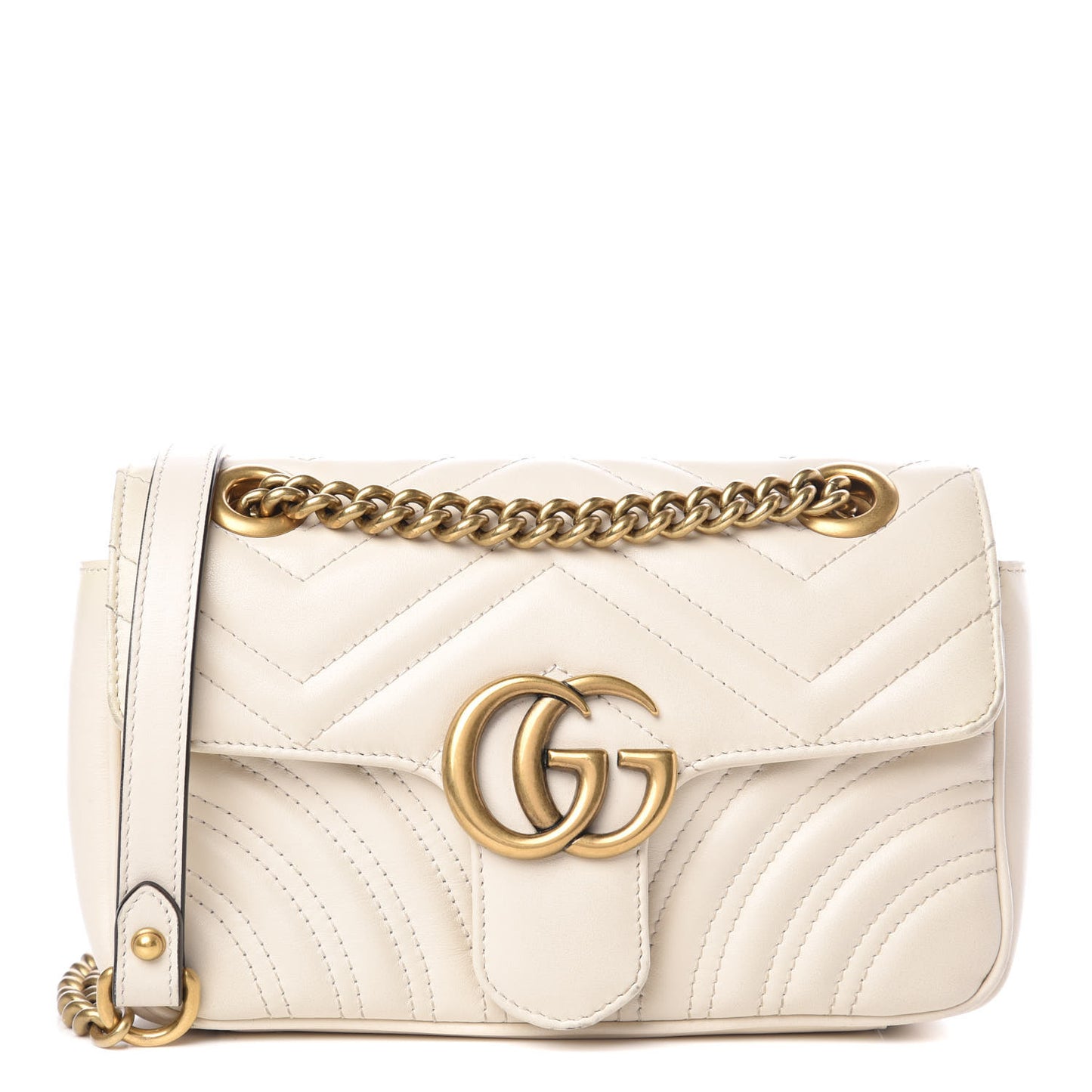 Calfskin Matelasse Mini GG Marmont Shoulder Bag White