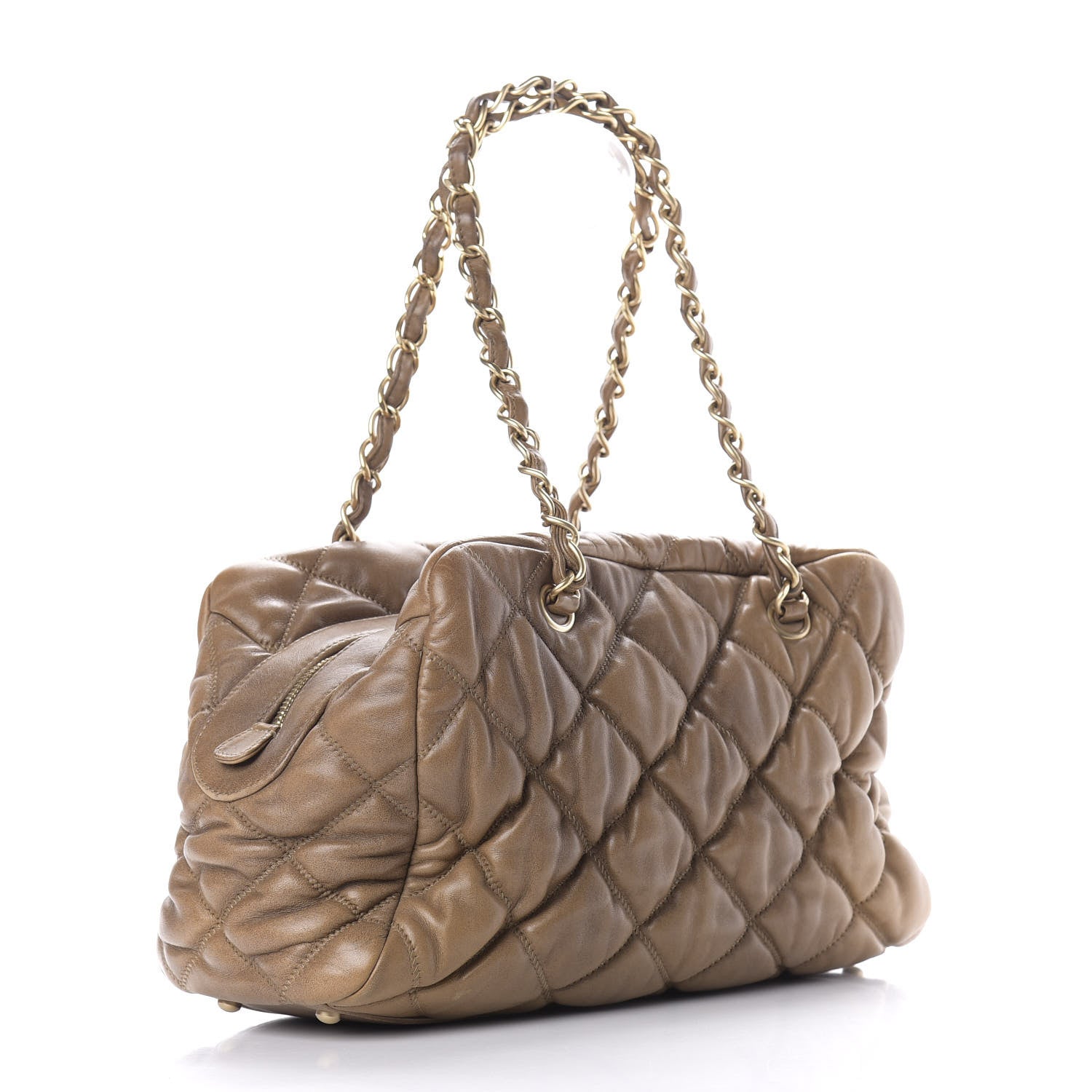 Chanel Lambskin Bubble Quilt Bowler Dark Beige 3 of 9