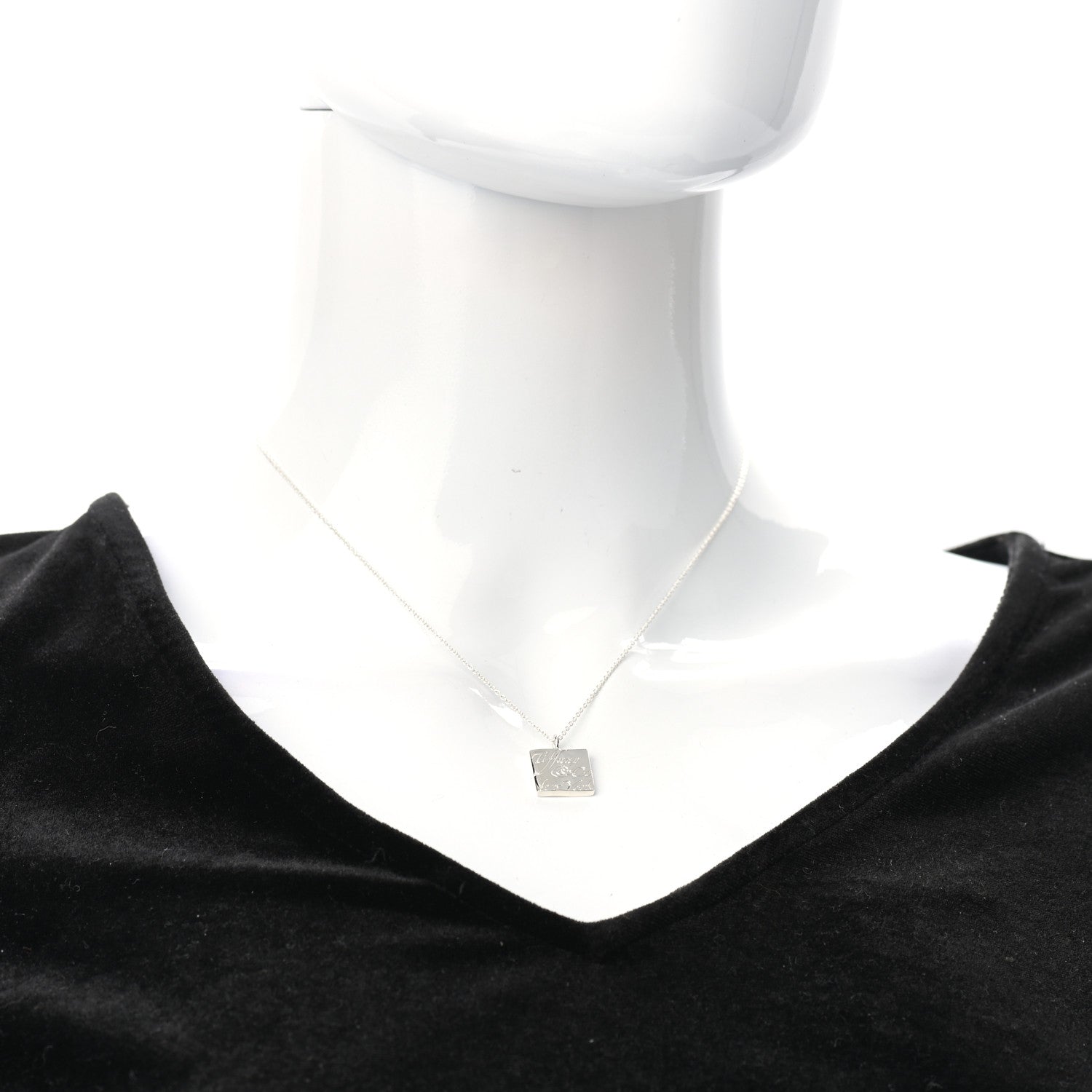Tiffany Sterling Silver Love Notes Square Pendant Necklace 2 of 6