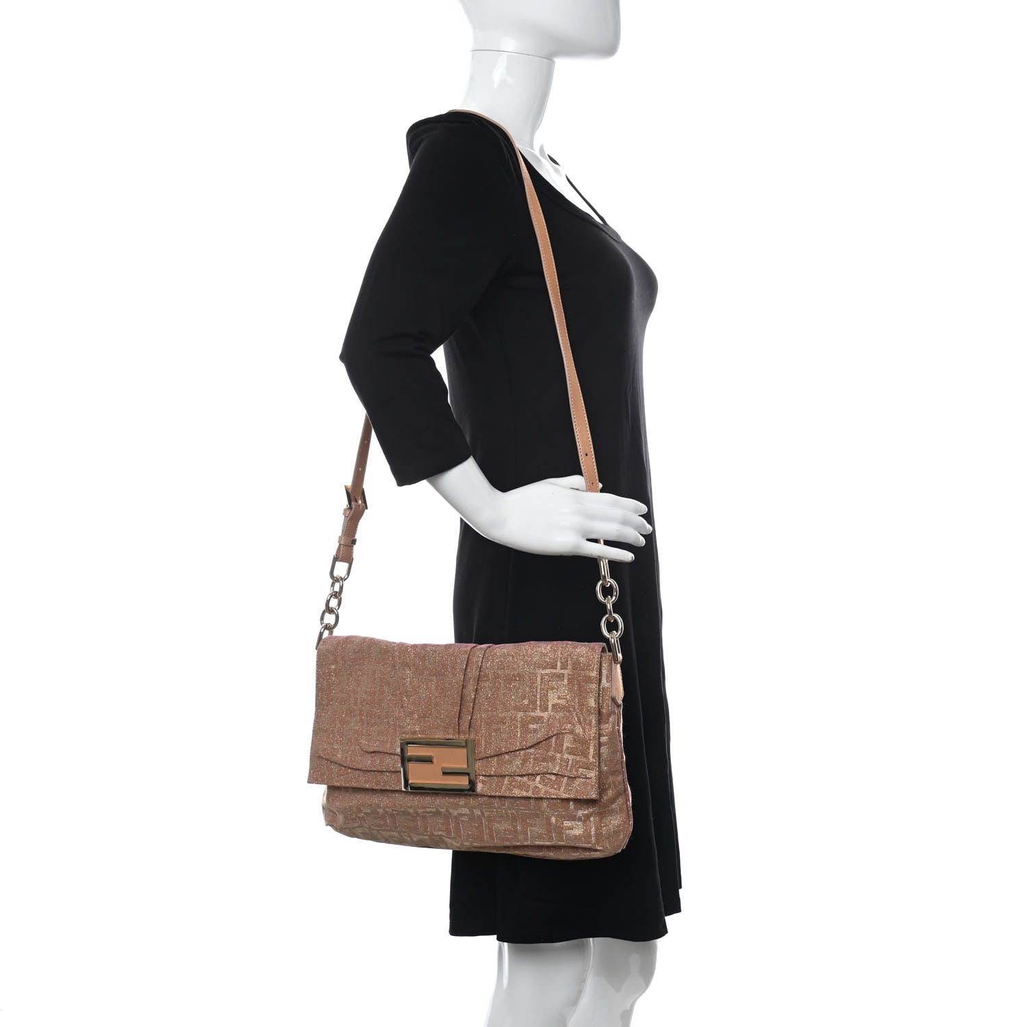 Fendi Metallic Lurex Zucca Large Mia Shoulder Flap Arancio 2 of 10