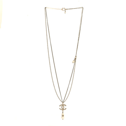 Chanel Crystal Pearl CC Drop Necklace Silver 3 of 4
