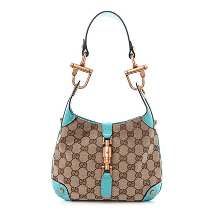 Gucci Monogram Mini Piston Lock Jackie O Hobo Blue 1 of 10