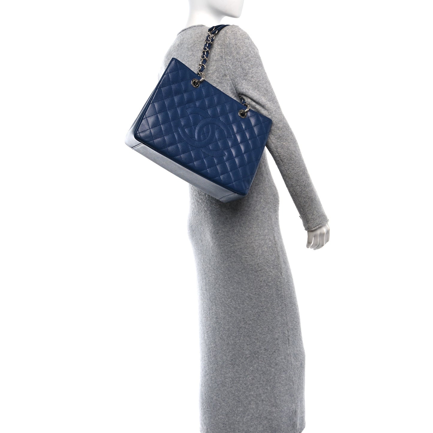 Caviar Quilted Grand Shopping Tote GST Dark Navy Blue