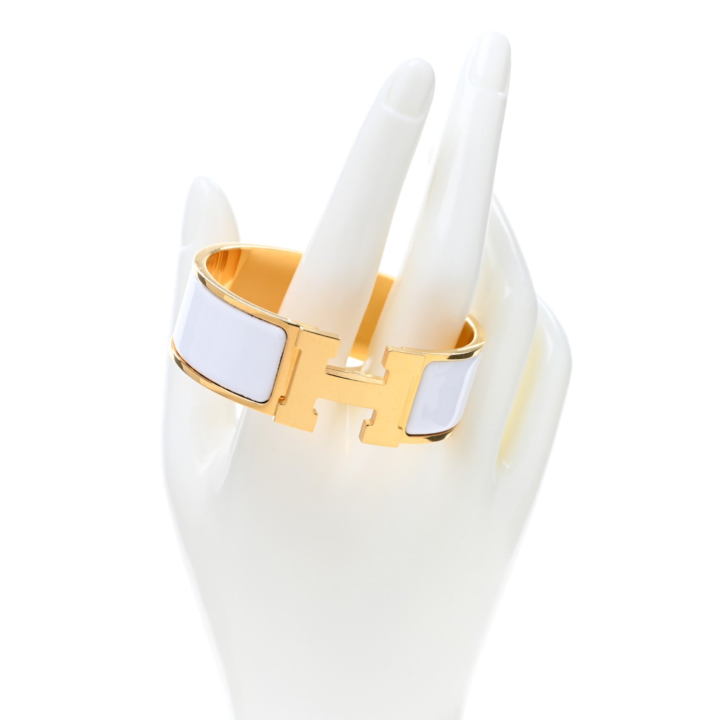 Enamel Wide Clic Clac H Bracelet GM White