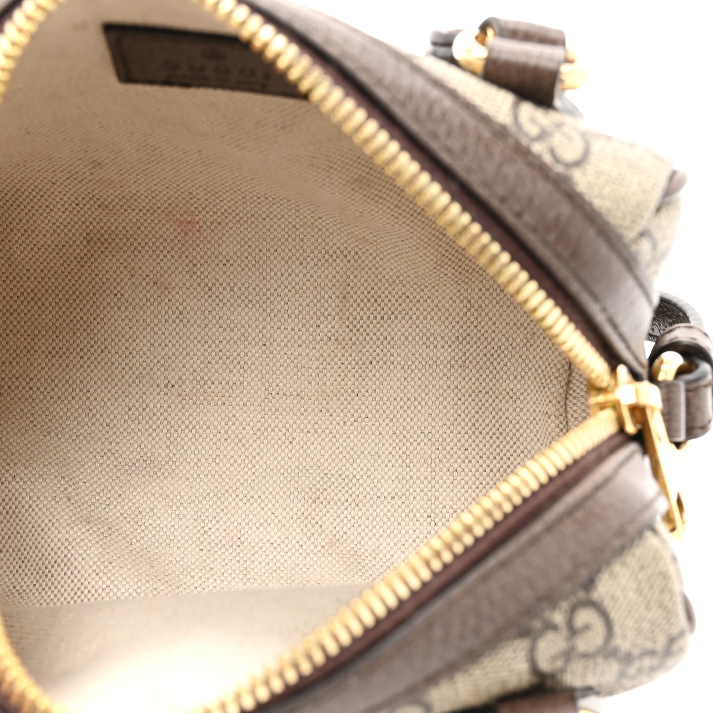 GG Supreme Monogram Textured Dollar Calfskin Web Super Mini Ophidia Top Handle Bowler Bag Beige Ebony New Acero