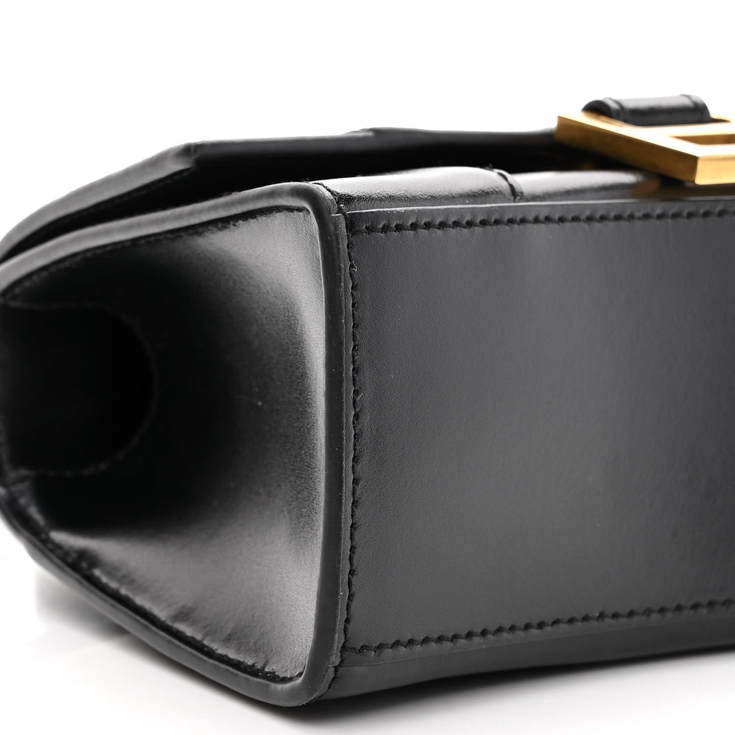 Shiny Box Calfskin Hourglass Top Handle Bag XS Black