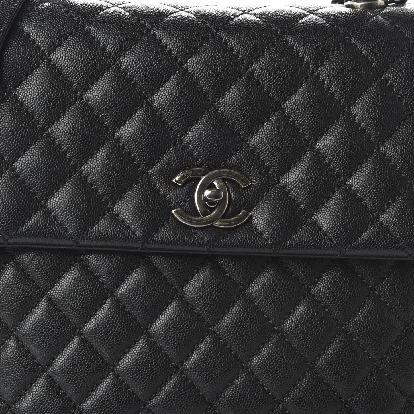 Caviar Quilted Large Coco Handle Flap Black