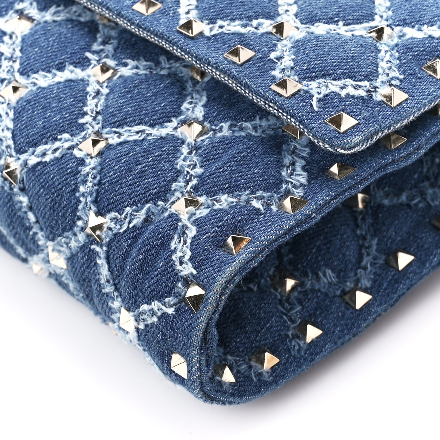 Denim Rockstud Spike Wallet on Chain Blue