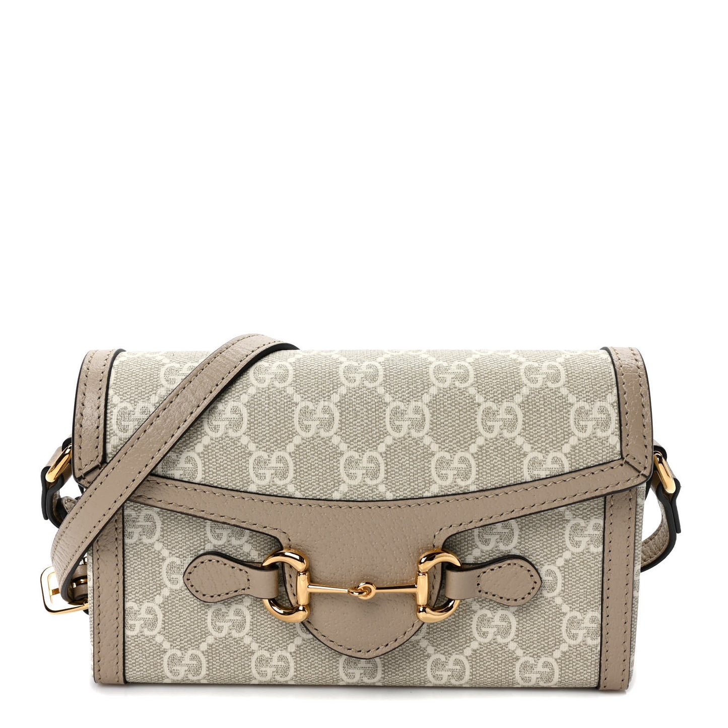 GG Supreme Monogram Textured Dollar Calfskin Mini Horsebit 1955 Shoulder Bag Beige Mystic White Oatmeal