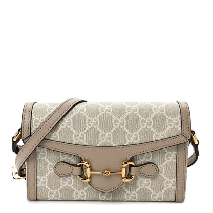 Gucci GG Supreme Monogram Textured Dollar Calfskin Mini Horsebit 1955 Shoulder Bag Beige Mystic White Oatmeal 1 of 9