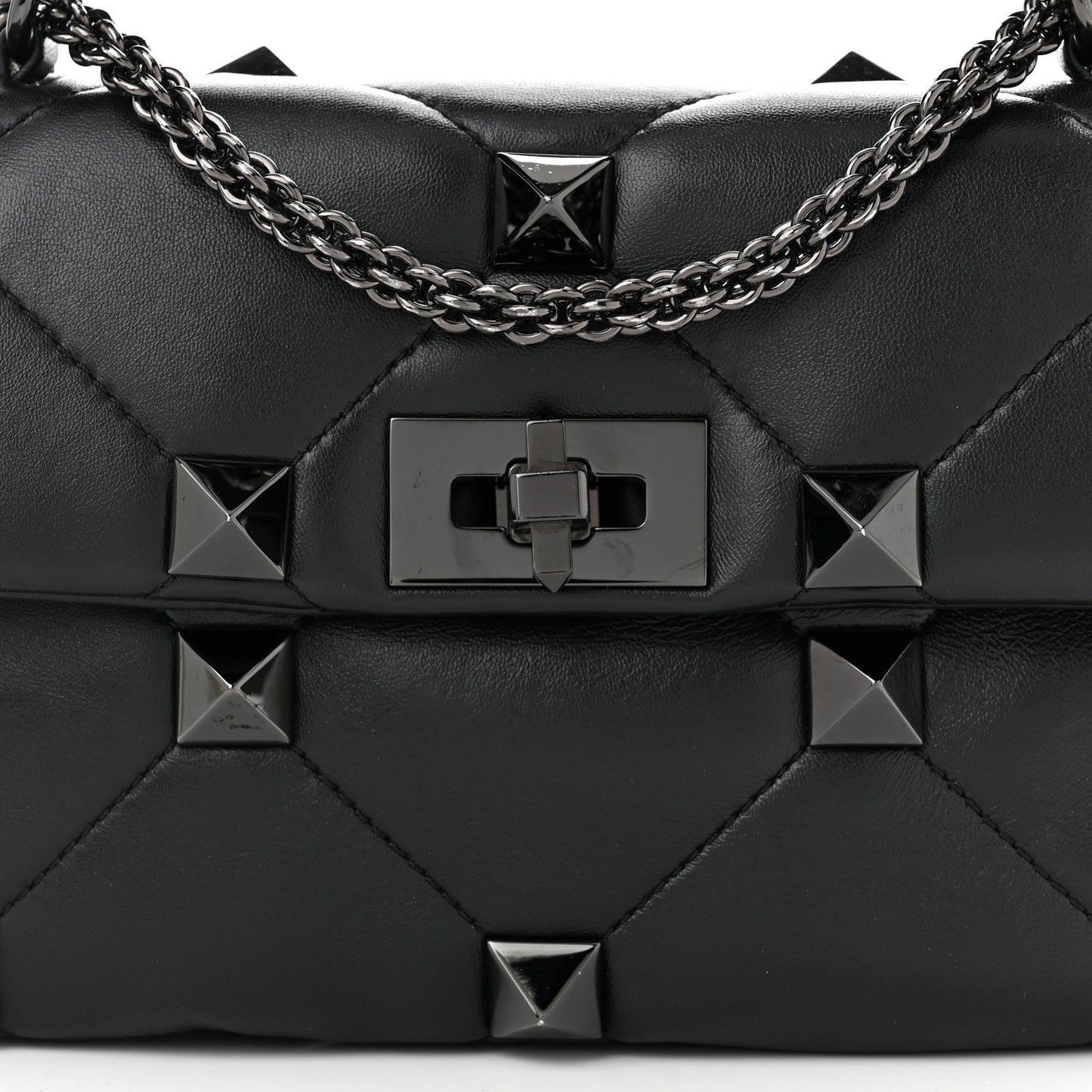 Nappa Monochrome Small Roman Stud Shoulder Bag Black