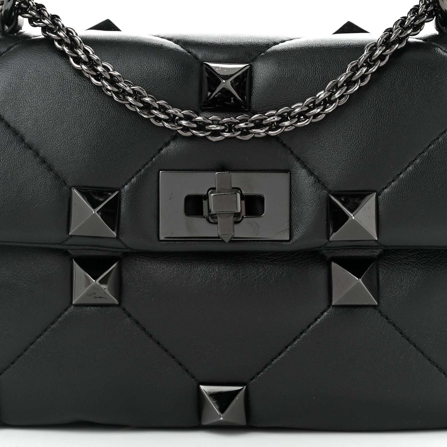 Valentino Garavani Nappa Monochrome Small Roman Stud Shoulder Bag Black 7 of 9