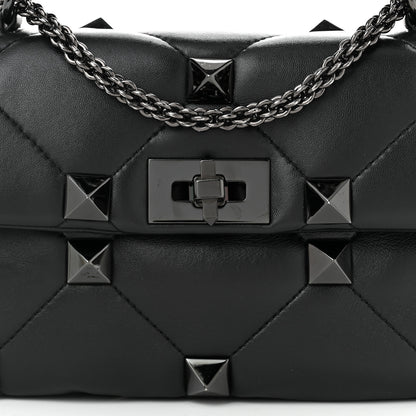 Valentino Garavani Nappa Monochrome Small Roman Stud Shoulder Bag Black 7 of 9