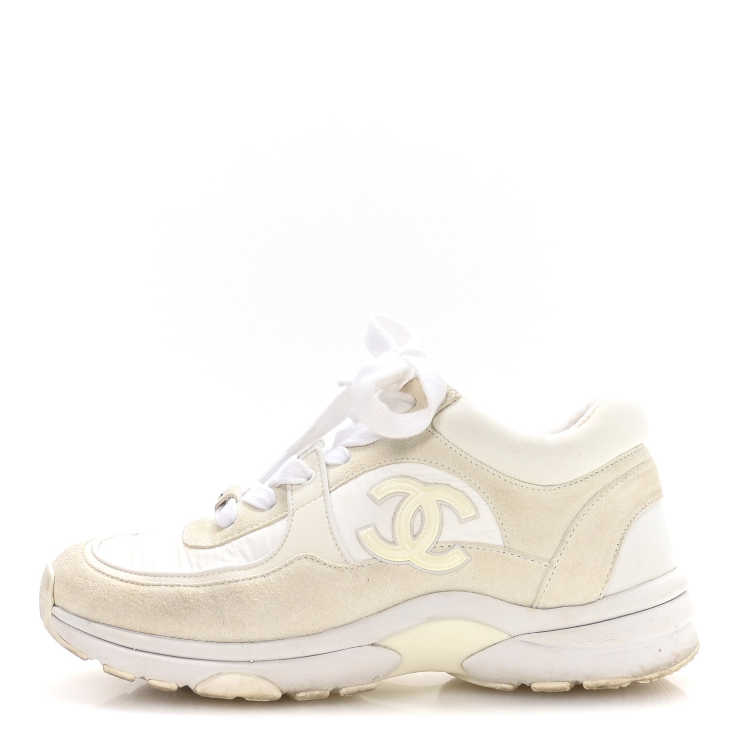 Chanel Suede Calfskin Fabric CC Sneakers 36 White 1 of 8