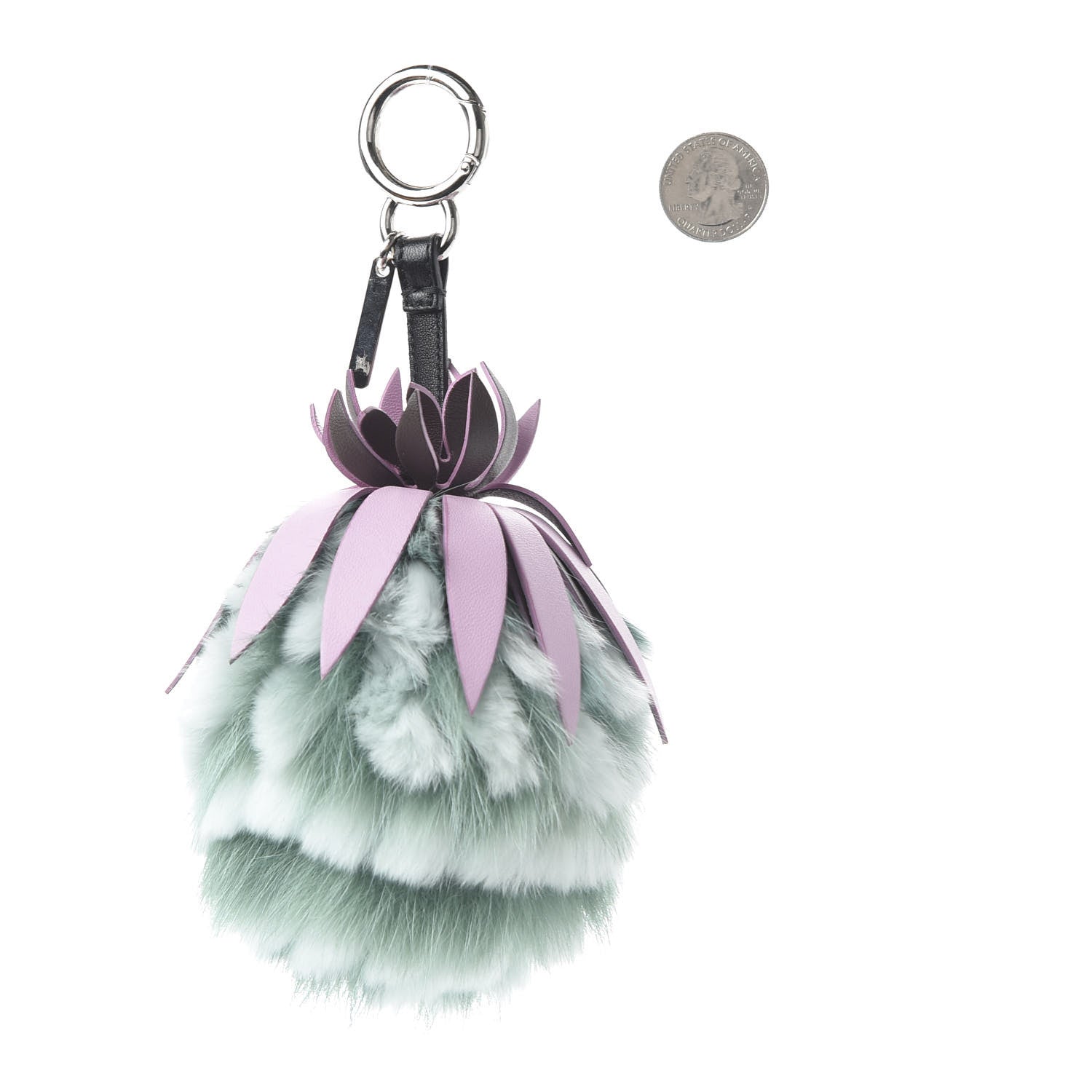 Fendi Fox Rabbit Fur Nappa Pineapple Bag Charm Green 2 of 3
