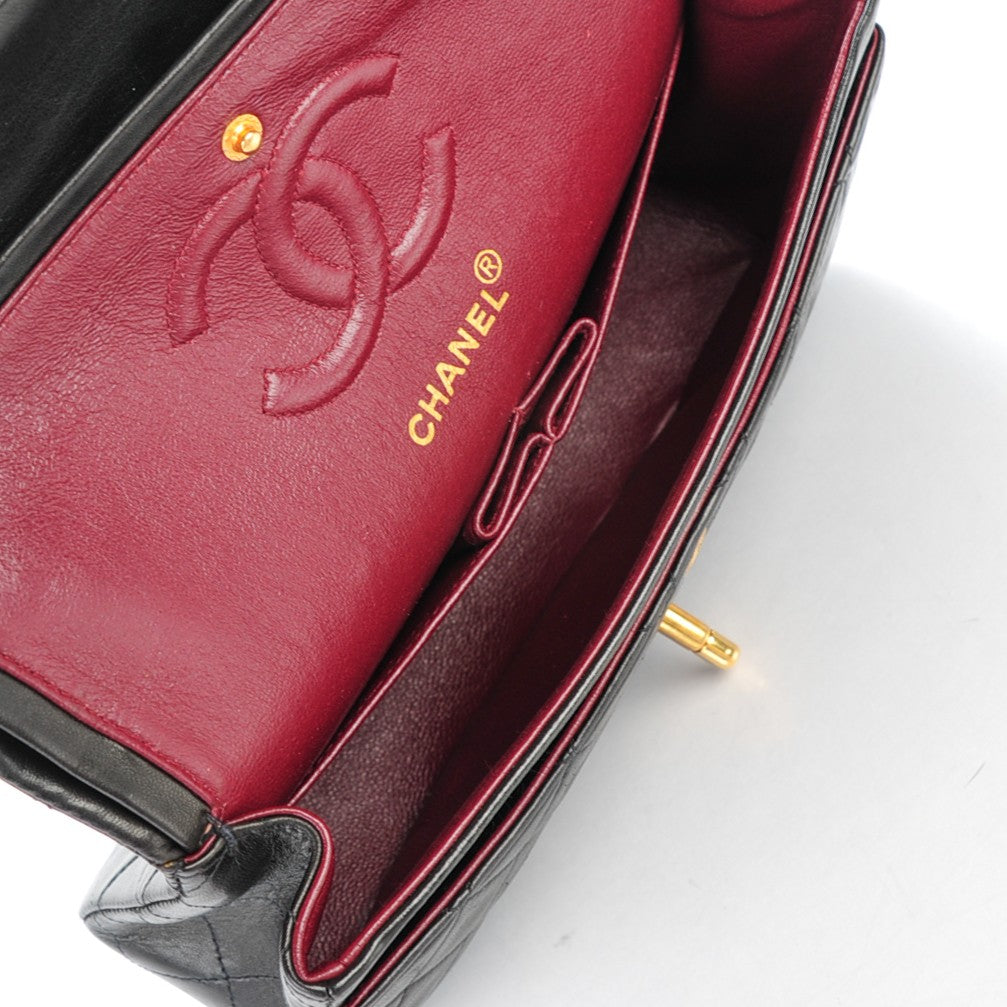 Lambskin Quilted Small Double Flap Black