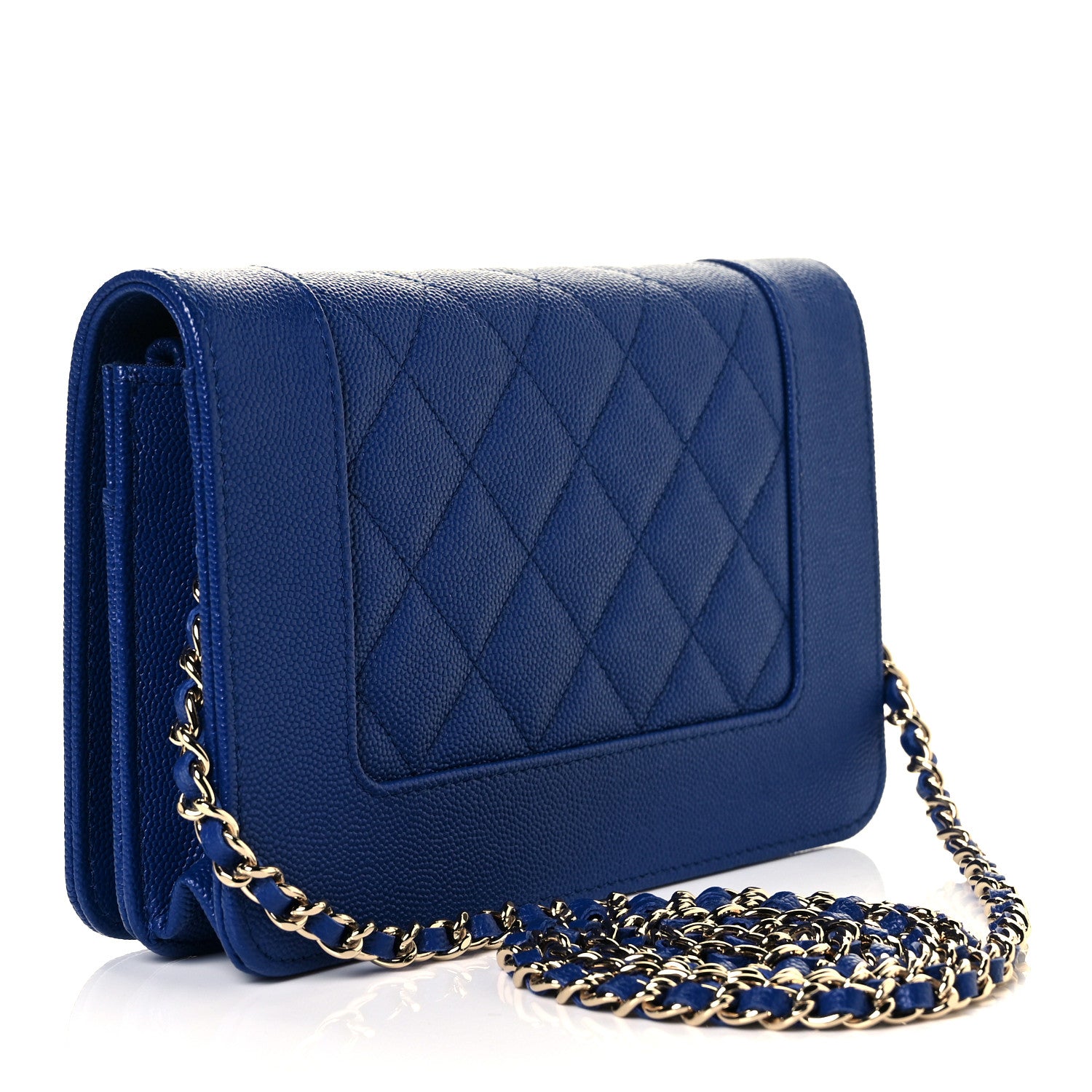 Chanel Caviar Quilted Vintage Mademoiselle Wallet On Chain WOC Blue 3 of 10