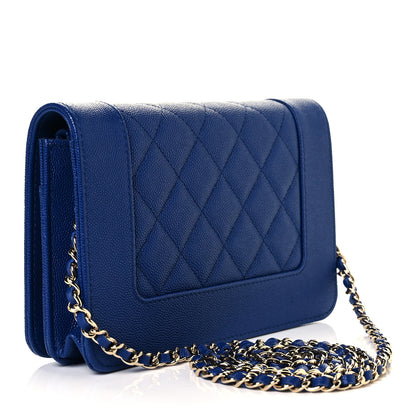 Chanel Caviar Quilted Vintage Mademoiselle Wallet On Chain WOC Blue 3 of 10