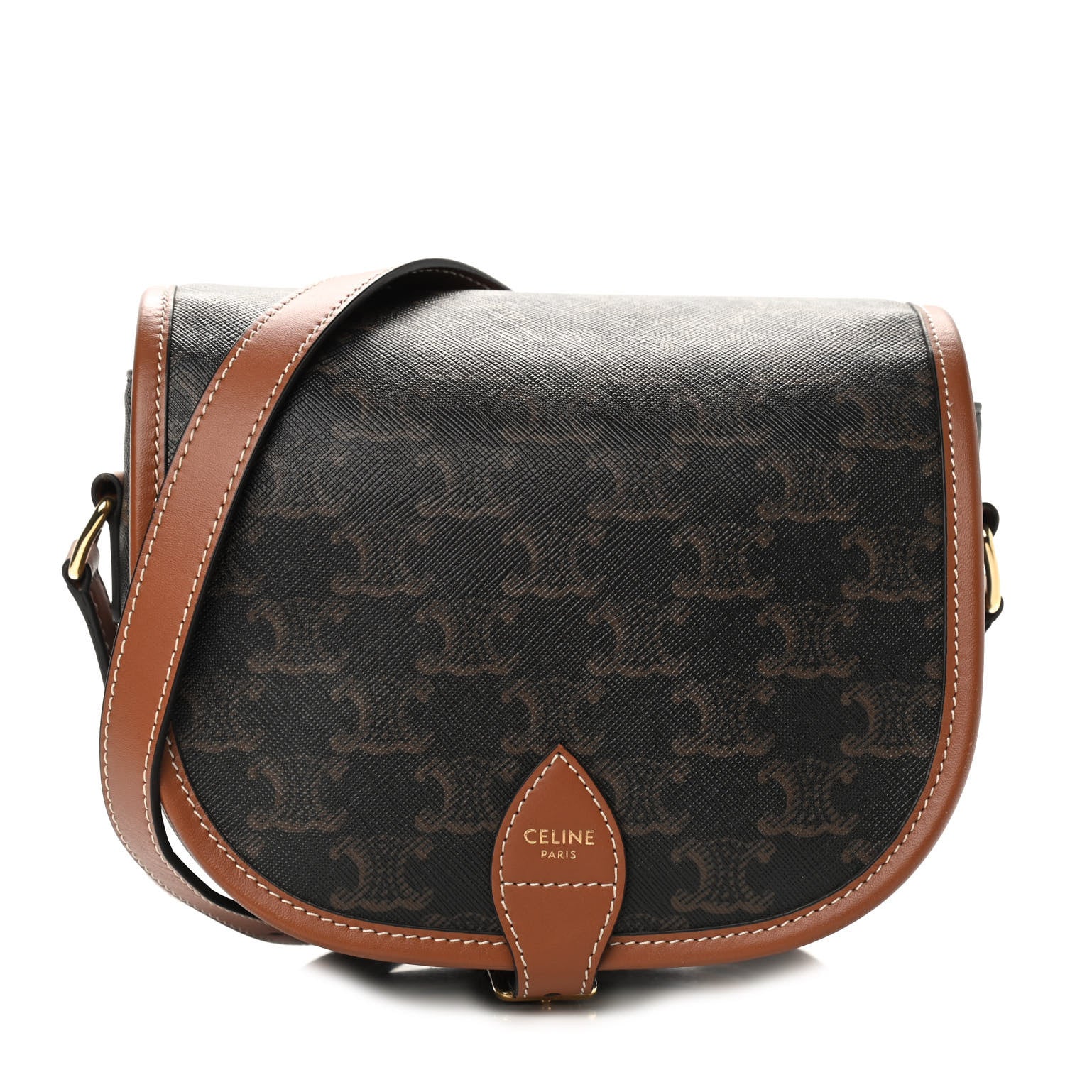 Celine Triomphe Canvas Medium Folco Bag Tan 1 of 8