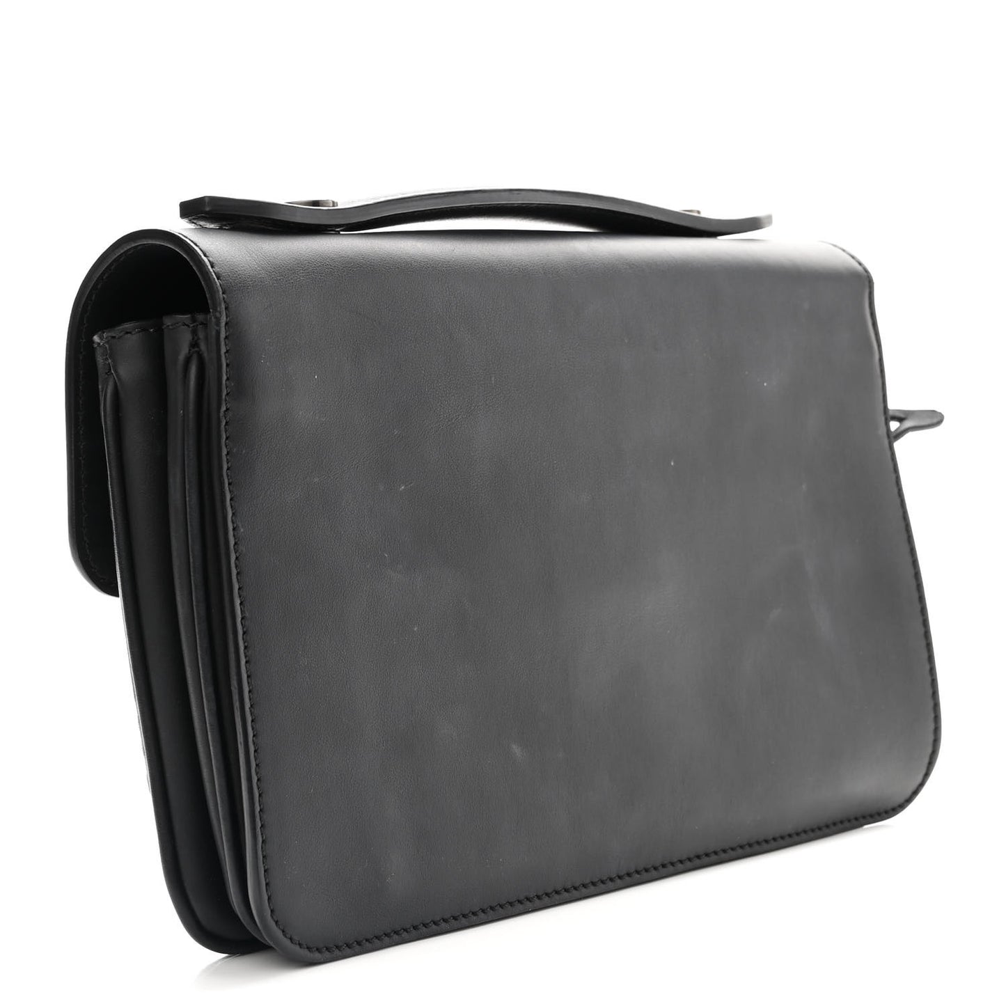 Vitello Century Grace FF Embossed Top Handle Clutch Black