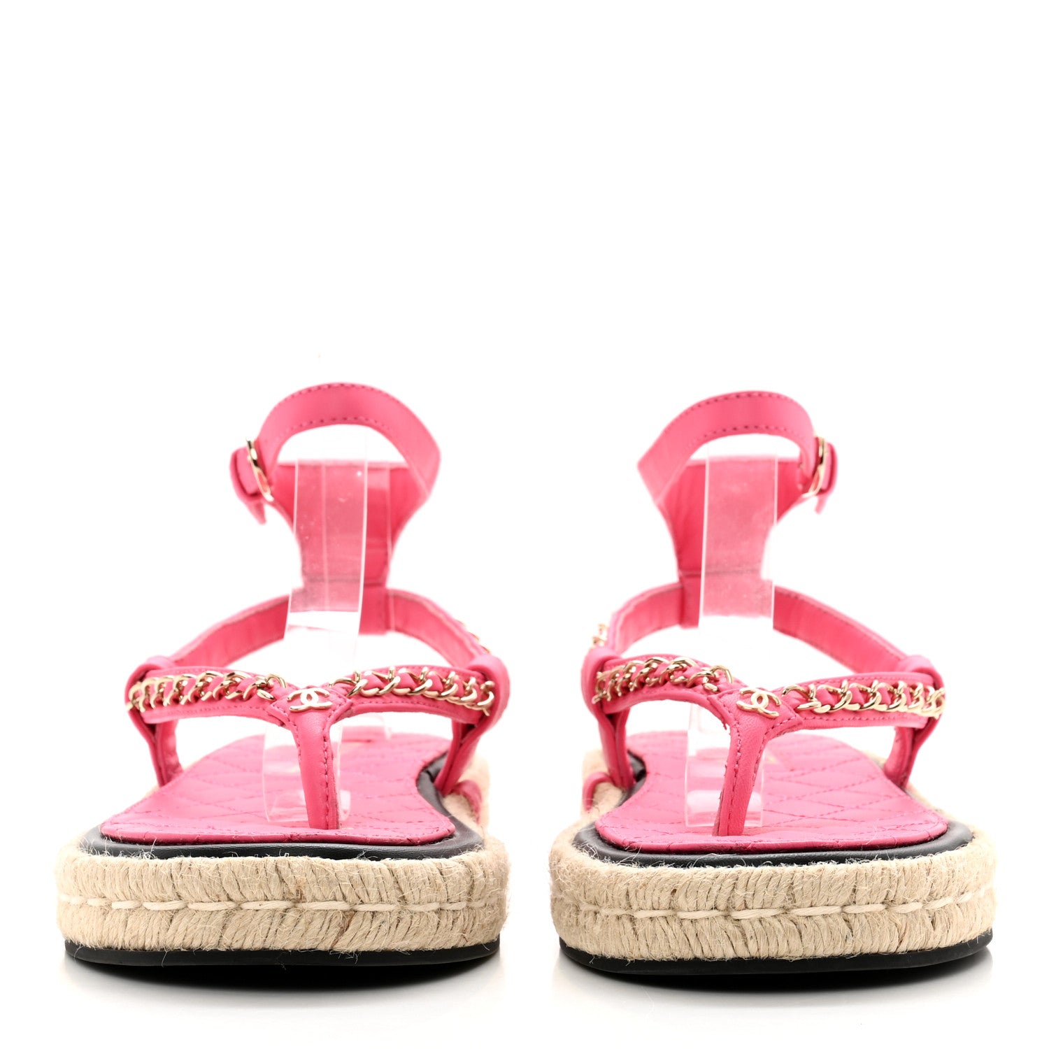 Chanel Lambskin Chain CC Thong Espadrille Sandals 37 Pink 2 of 8