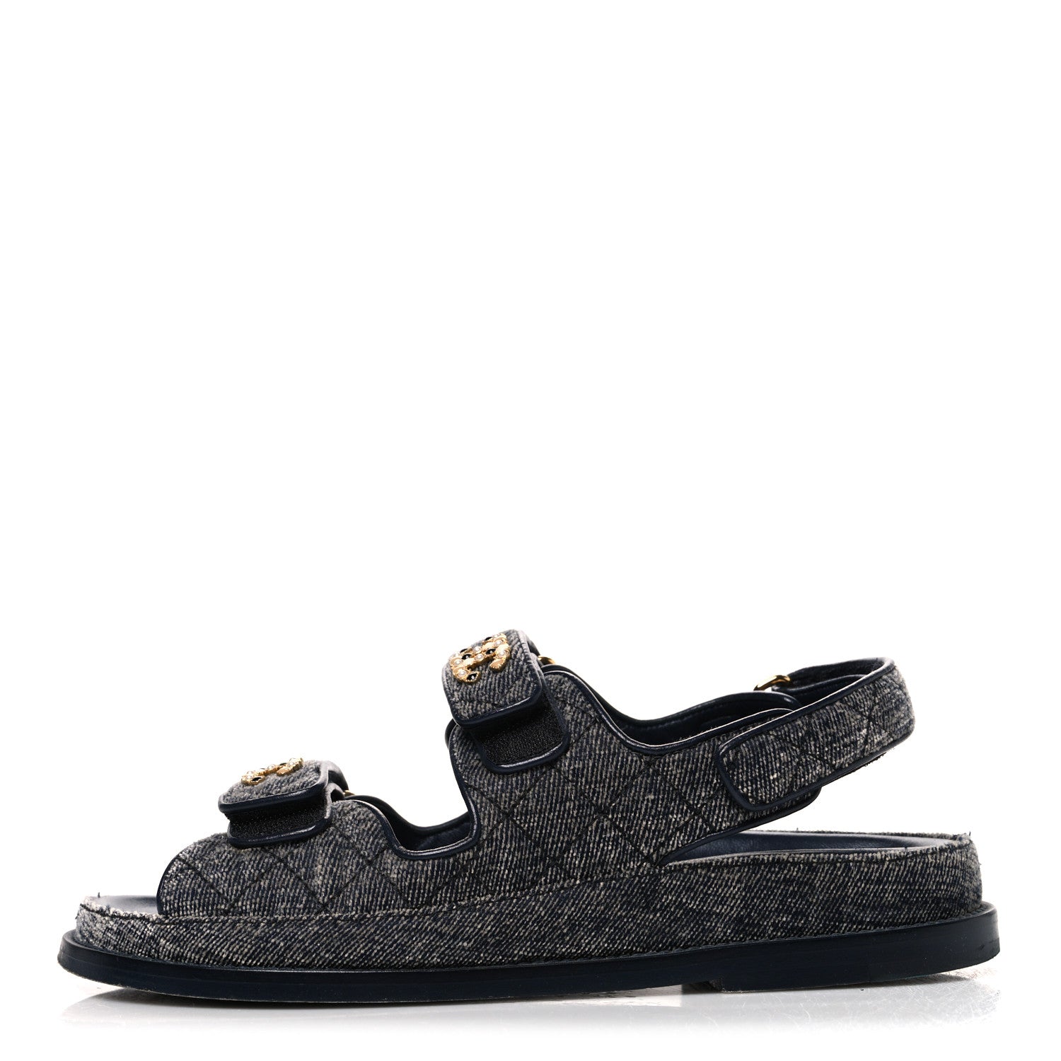 Chanel Velvet Velcro Dad Sandals 36 Grey 1 of 12