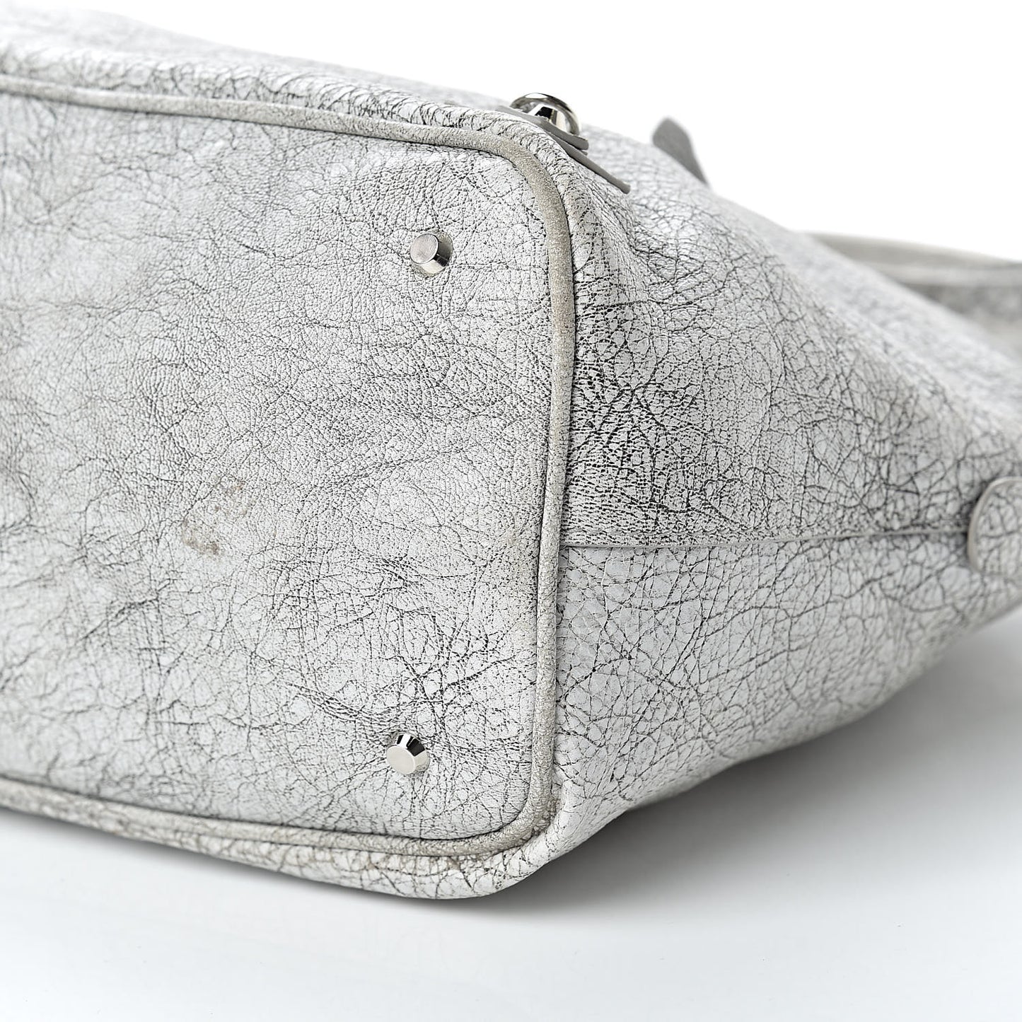 Agneau Classic Silver Hardware Papier Large Bowling Bag Grey