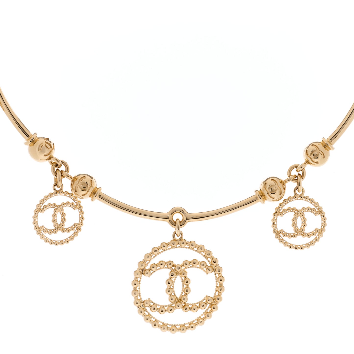 Metal Bead CC Round Choker Necklace Gold