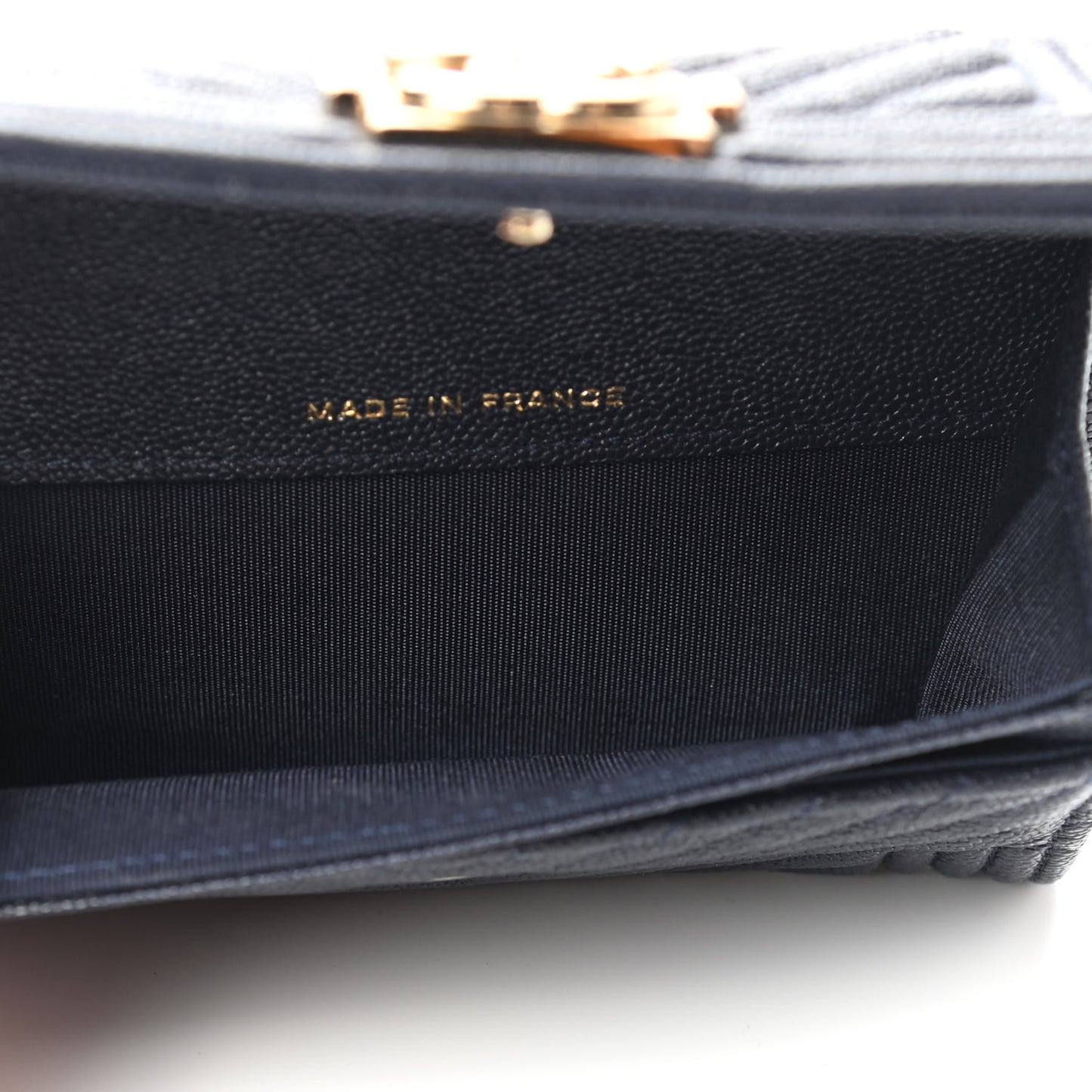 Caviar Chevron Quilted Boy Card Holder Wallet Navy