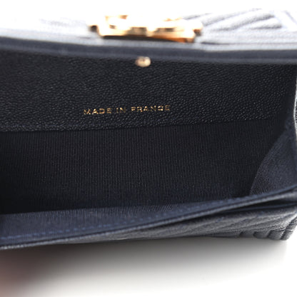 Chanel Caviar Chevron Quilted Boy Card Holder Wallet Navy 2 of 9