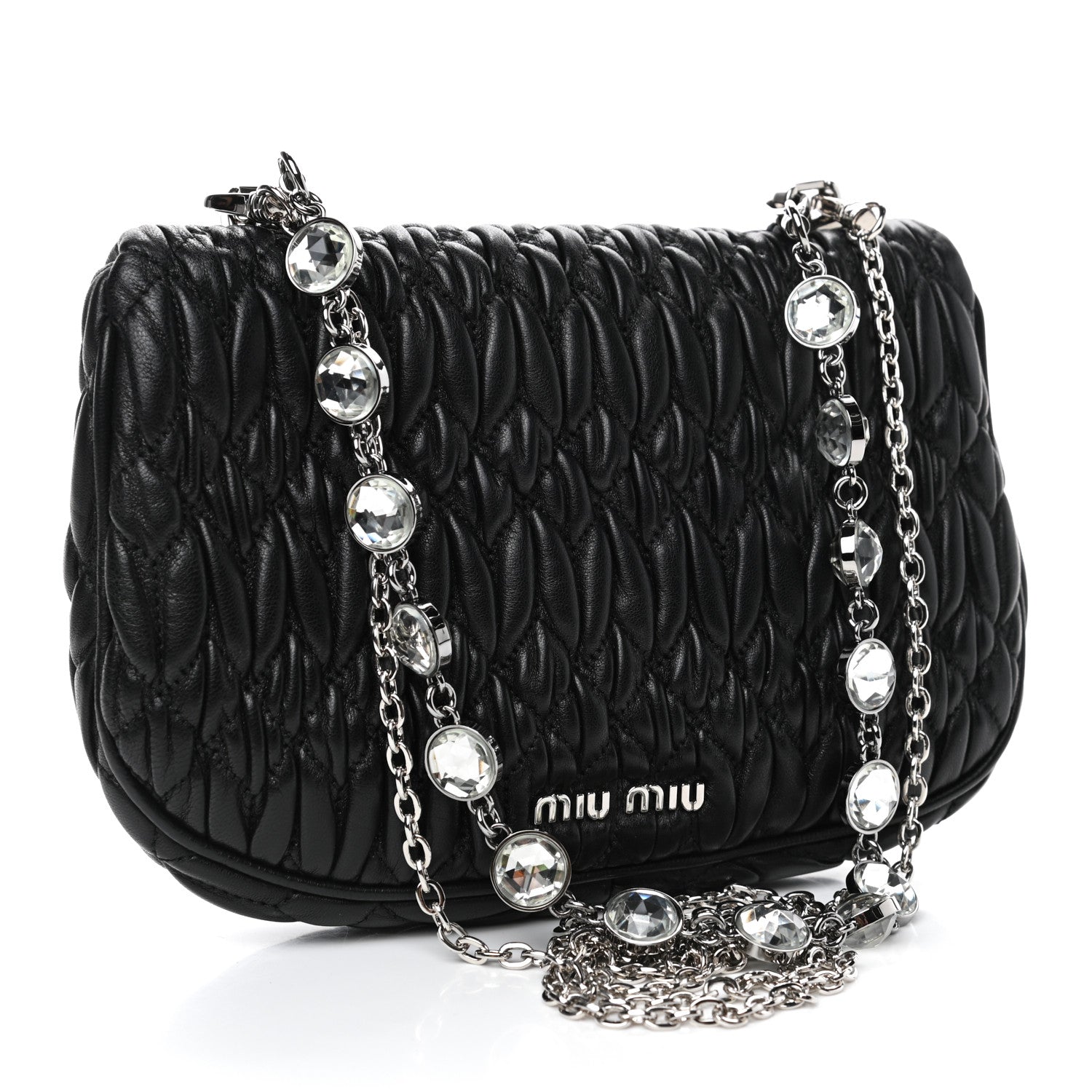 Miu Miu Nappa Matelasse Crystal Chain Crossbody Black 2 of 4