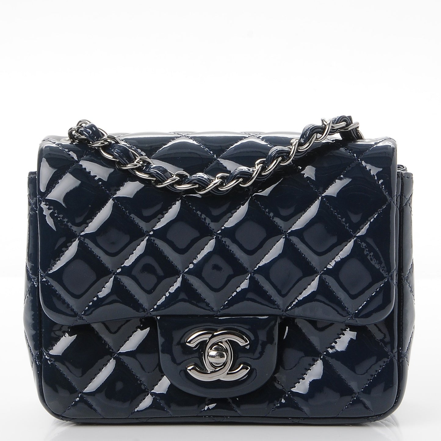 Patent Quilted Mini Square Flap Navy Blue