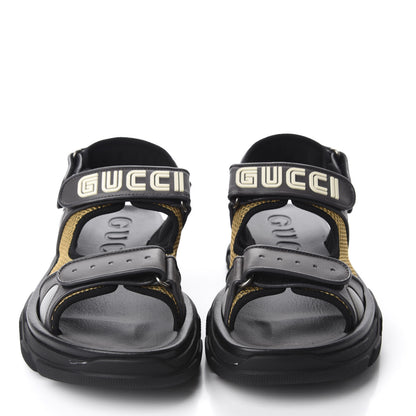Gucci X SEGA Nappa Mesh Mens Aguru Sandals 9 Loess Black 2 of 12