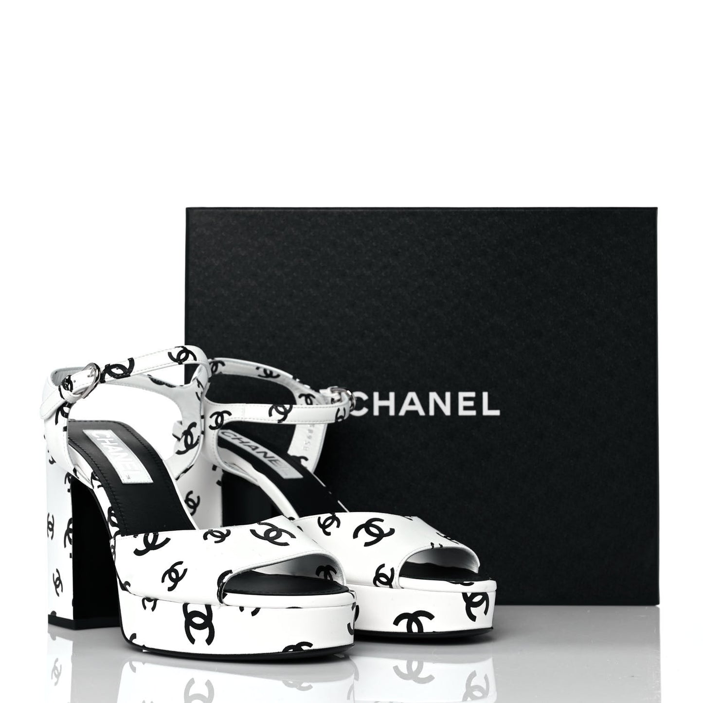 Printed Lambskin Coco Beach Platform Sandals 40 White Black