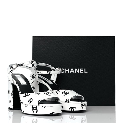Chanel Printed Lambskin Coco Beach Platform Sandals 40 White Black 9 of 9